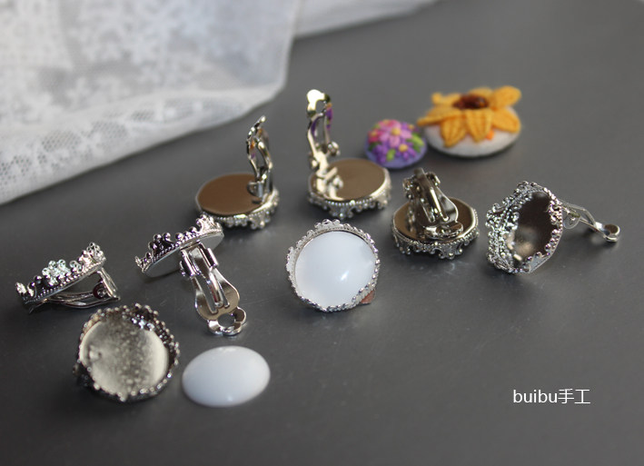 DIY ear clip hollow care 15mm crown ear clip bottom care drop glue ear clip Hand Embroidered Ear Clip Base