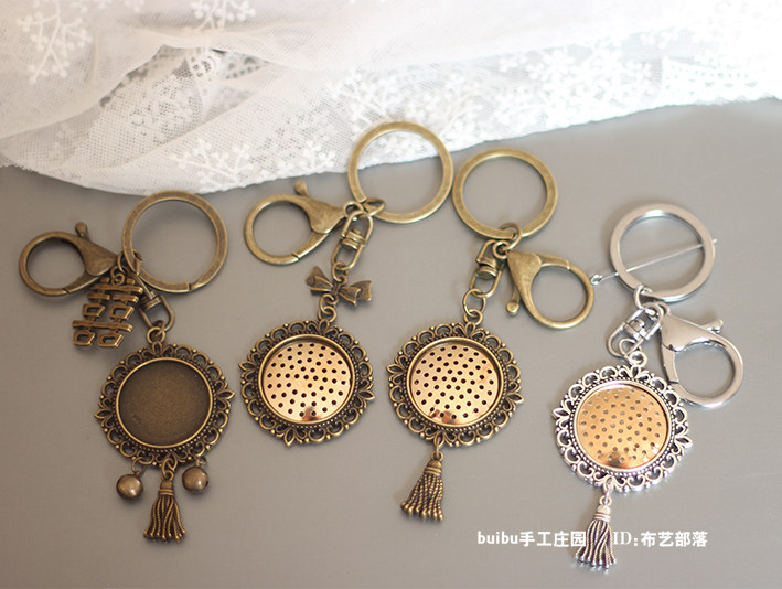 Double sided DIY key buckle blank bottom care custom double hand embroidered embroidered word key buckle empty-care bag pendant