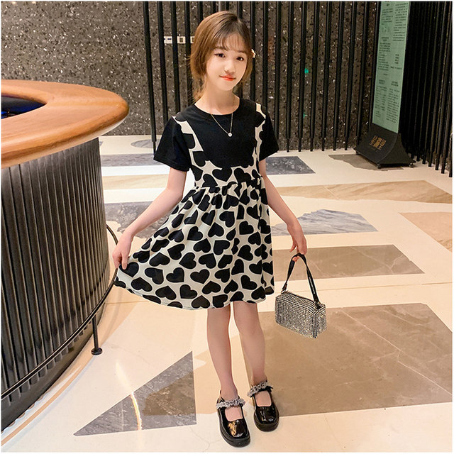 Girls dress summer dress 2023 new foreign style girl fake two pieces children's dress summer chiffon thin children's skirt