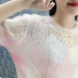 Zu Ai Ma [Sweet Mohair] Phần cổ tròn Áo thun rộng Áo len hoang dã Áo len ngắn tay nữ - Áo len cổ chữ V