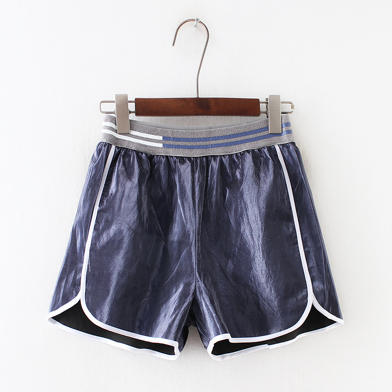 9929 quần short 2018 mùa thu mới Hồng Kông hương vị chic eo thư khâu da quần short mỏng chân rộng đồ nữ đẹp