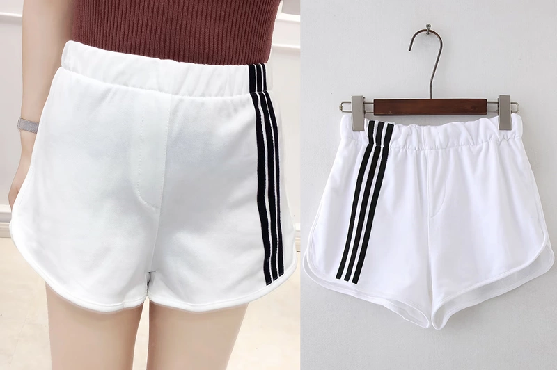 8747 quần short mùa hè phiên bản mới của Hàn Quốc sọc màu cắt quần short thể thao nữ lỏng lẻo quần nóng quần đùi nữ đẹp