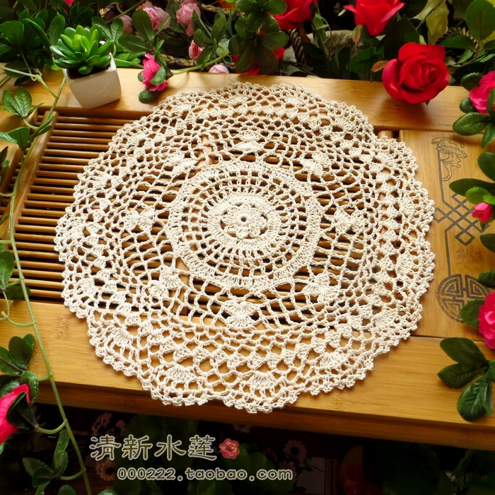 hoa loa kèn nước tươi móc handmade bông ren móc hoa rỗng mat dệt ở bàn ăn hình tròn trang trí Châu Âu - Khăn trải bàn khăn ăn khách sạn