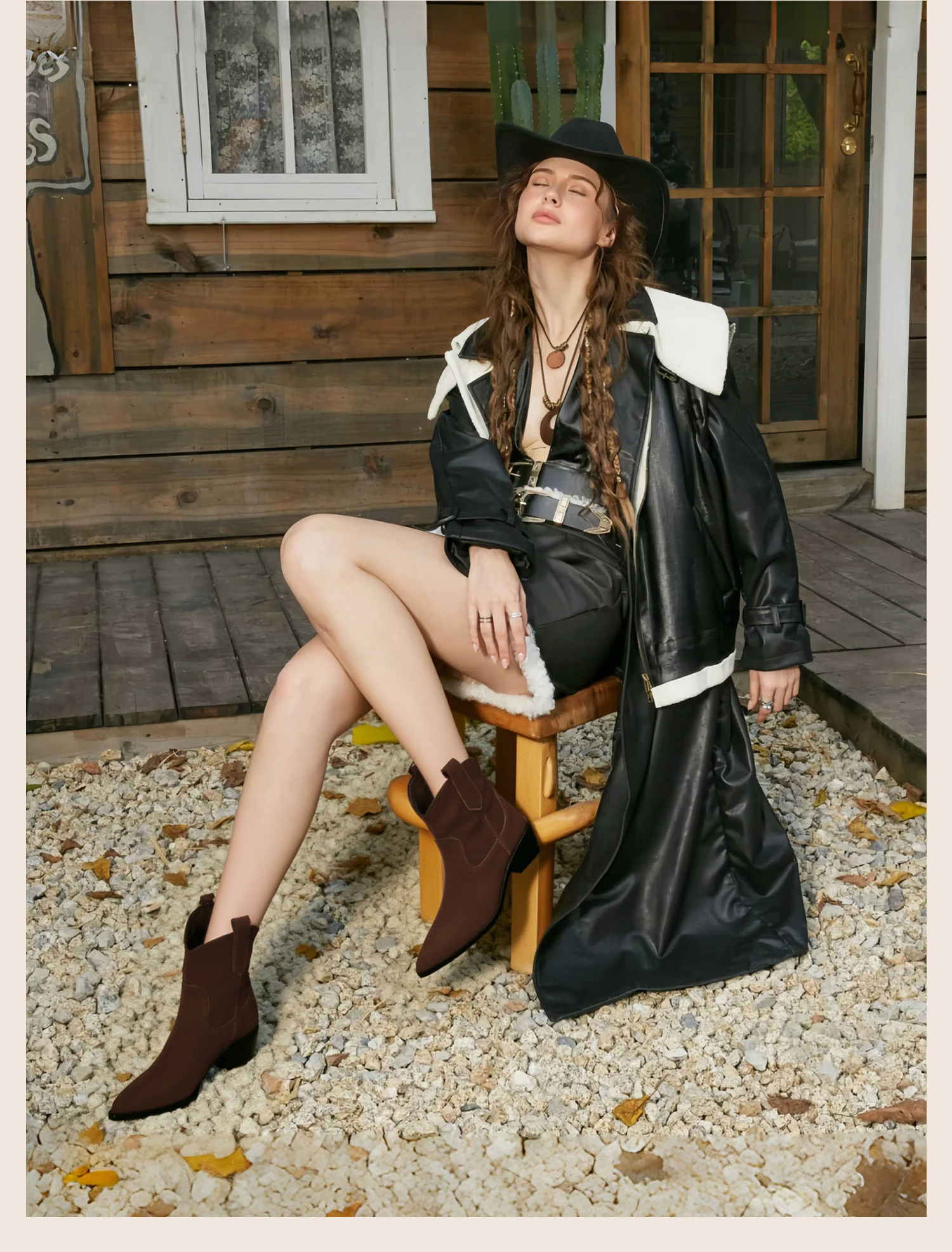 Западные Boots 康莉尖头西部牛仔靴女2025年冬季新款爆款美拉德棕色靴子粗跟短靴 Comely