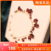 January birthday stone garnet-wine red fruit-elegant heavy industry shiny 14K gold gold bracelet