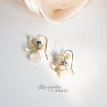 Xiangyang Flower Three-in-One Grass Original Natural Moonstone Pearl Lemon Crystal 14K Bao Jin Xiuqi ins Small earrings