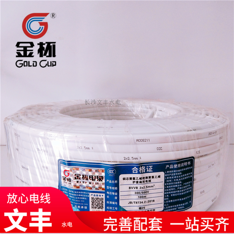 Hengyang Golden Cup State standard wire and cable bvvb parallel sheath line two cores 2 5 square assembly line socket line