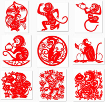Zodiac monkey (made from red rice paper) twelve zodiac signs paper-cut and carved paper window grilles animal decoration finished product