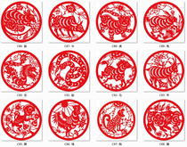 Rice paper-cut finished products Twelve zodiac window decorations red rice paper rat ox tiger rabbit dragon snake horse sheep monkey chicken dog pig