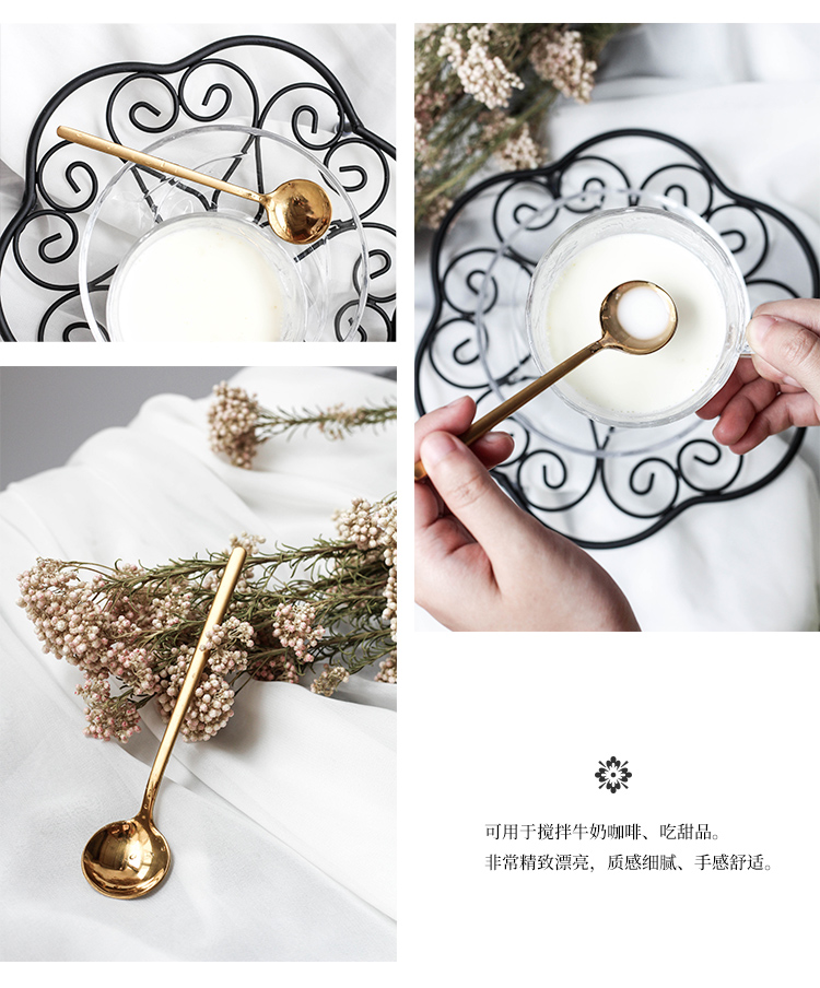 Phong cách Bắc Âu sáng tạo thép không gỉ tráng miệng thìa vàng hồng cà phê thìa tráng miệng thìa khuấy thìa tròn đầu nhỏ muỗng - Cà phê phin pha cafe inox