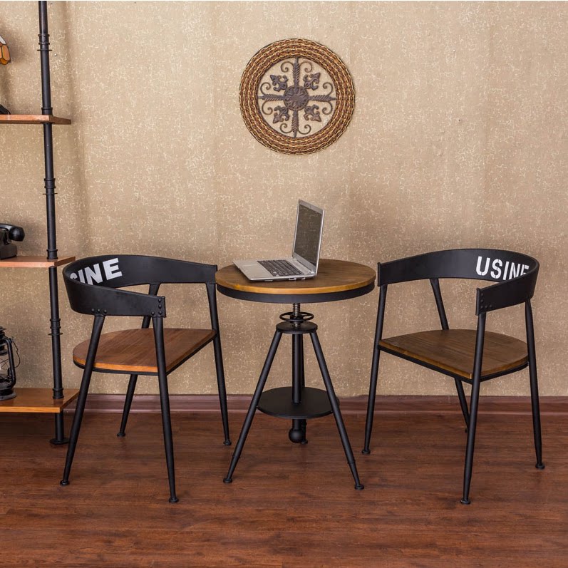 Iron Art Dining Chair Casual Chair Negotiation Chair American Solid Wood Retro Industrial Wind Milk Tea Shop Coffee Hall Table And Chairs Combination