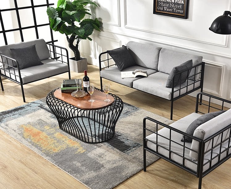 Nordic Minimalist Modern Fabric Sofa Office Guests Iron Art Tea Table Coffee West Dining Room Table And Chairs Combination