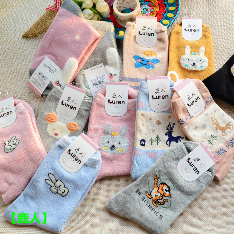 Deer Deer vớ cotton bé gái dễ thương bột hoạt hình vớ cao 7-9 mùa thu và mùa đông 3-5 mẫu dày 10-12 tuổi vớ lưới thoáng khí