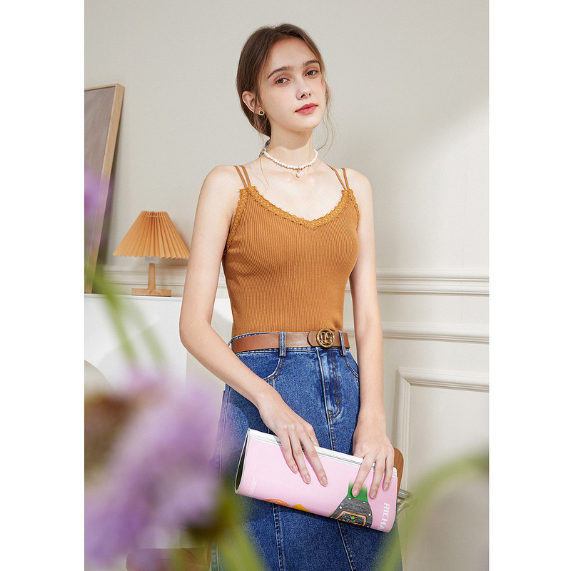 Qiushui Yiren 2024 Spring New Solid Color Camisole Lace Patchwork Stylish Tank Top Inner Layer Women's V01 Qiushui Yiren 2024 Spring New Solid Color Camisole Lace Patchwork Stylish Tank Top Inner Layer Women's V01