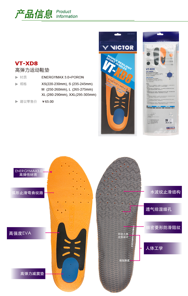 Chiến thắng VICTOR Wicker Thể thao Đế hấp thụ Sốc Hấp thụ mồ hôi thoáng khí Unisex VT-XD8 Đế cầu lông - Giày cầu lông giày cầu lông yonex