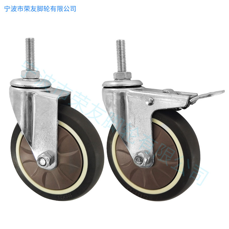 Caster 4 inch artificial glue TPR screw M8 screw M10 universal brake ultra-quiet anti-tangle supermarket shopping wheel