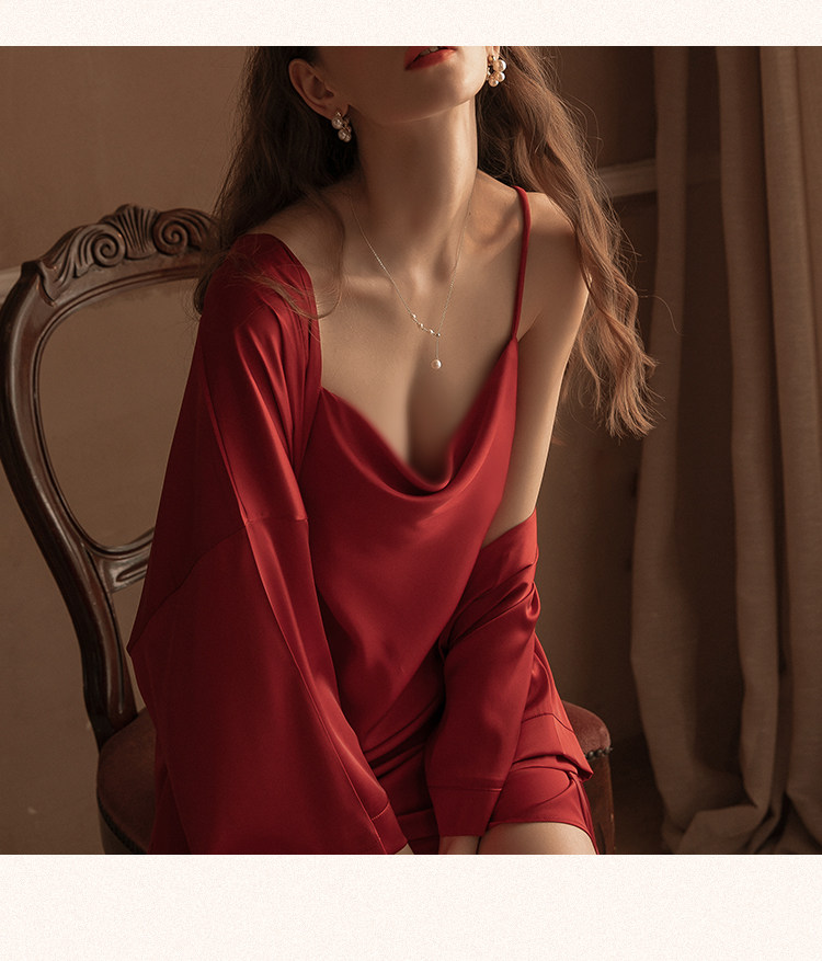 今夕何夕性感睡衣女两件套春秋季吊带睡裙2022年新款真丝套装纯欲详情37