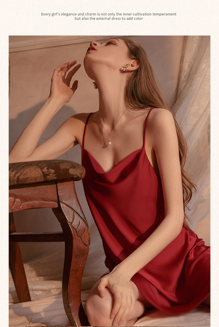 今夕何夕性感睡衣女两件套春秋季吊带睡裙2022年新款真丝套装纯欲详情40