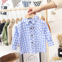 Children long sleeve shirt 2022 spring fit new boy plaid shirt baby hit bottom shirt boy pure cotton jacket