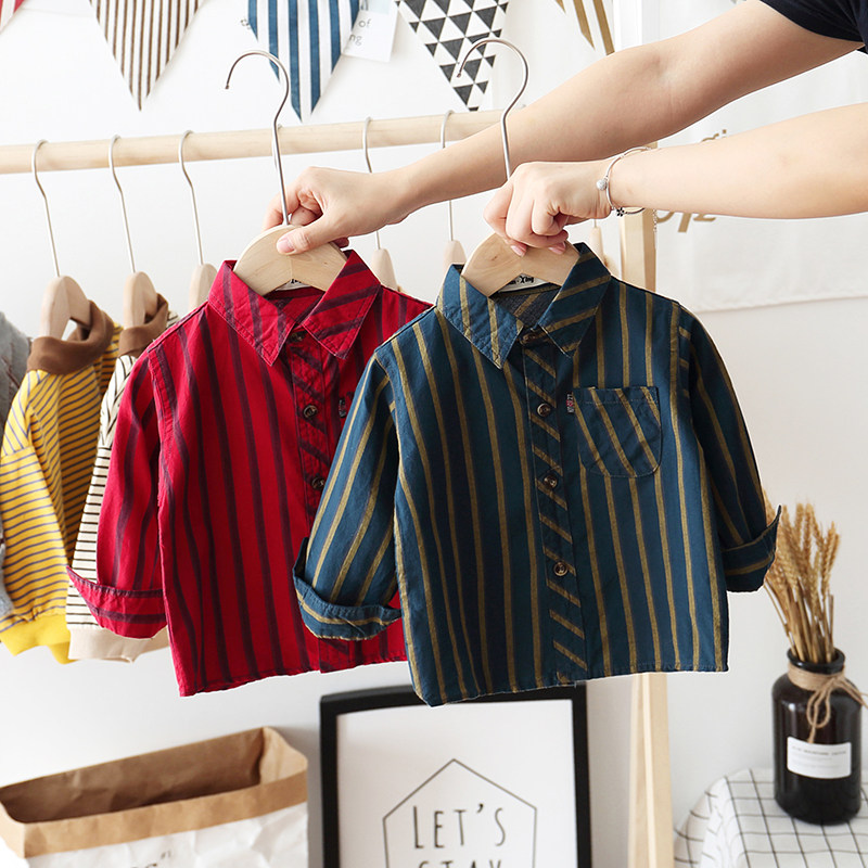 Kids striped shirt long sleeve cotton 2022 spring and autumn 1-10 years old child boy shirt foreign baby boy shirt