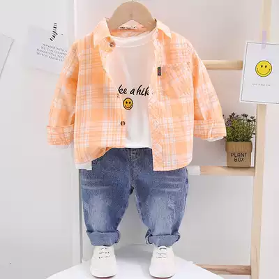Cotton boys' shirt long sleeve 2021 Spring and Autumn new children's wear baby base coat children's plaid shirt coat