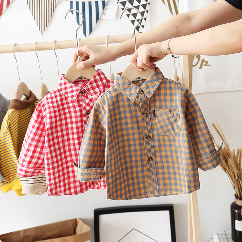 Children's shirts Long sleeves All cotton thin children clothing Spring-autumn 1-10-year-old boy Plaid Shirt Woman in a child's shirt