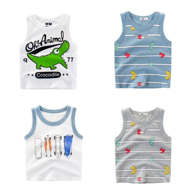 Children's vest summer thin children's clothing cotton boy sleeveless I-back cartoon small and medium children's baby white vest