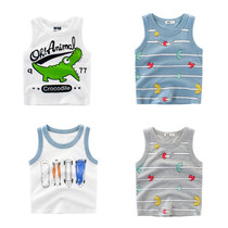 Children Vest Summer Thin children Clothing Pure Cotton Boy Sleeveless Wordback Cartoon Mid-Boy Baby White Vest