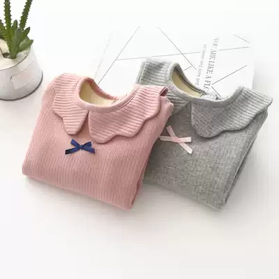 Winter female baby bottoming shirt plus velvet thickening Western style girls long-sleeved cotton baby clothes princess warm top