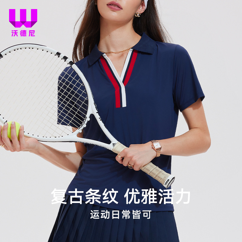 Intermediate Color Sports T-Shirt for Women, Tennis and Pickleball Apparel, Quick-Drying, Breathable Short-Sleeve Polo Shirt (Skirt Not Included)