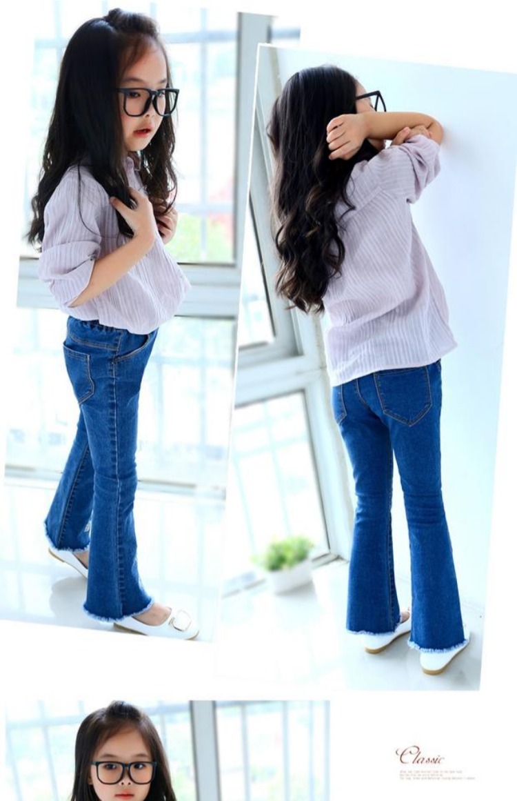 Quần denim ống loe 2018 quần mới Hàn Quốc cho bé mùa xuân và quần mùa thu trẻ em quần lửng ống rộng quần áo bé gái