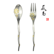 Japanese native Nagao Red Plum Point Golden coffee spoon dessert fork set red teaspoon West Point fork