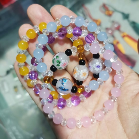 新款流行时尚简洁公主水晶内画串珠手链女2元店夜市货源手工绘制