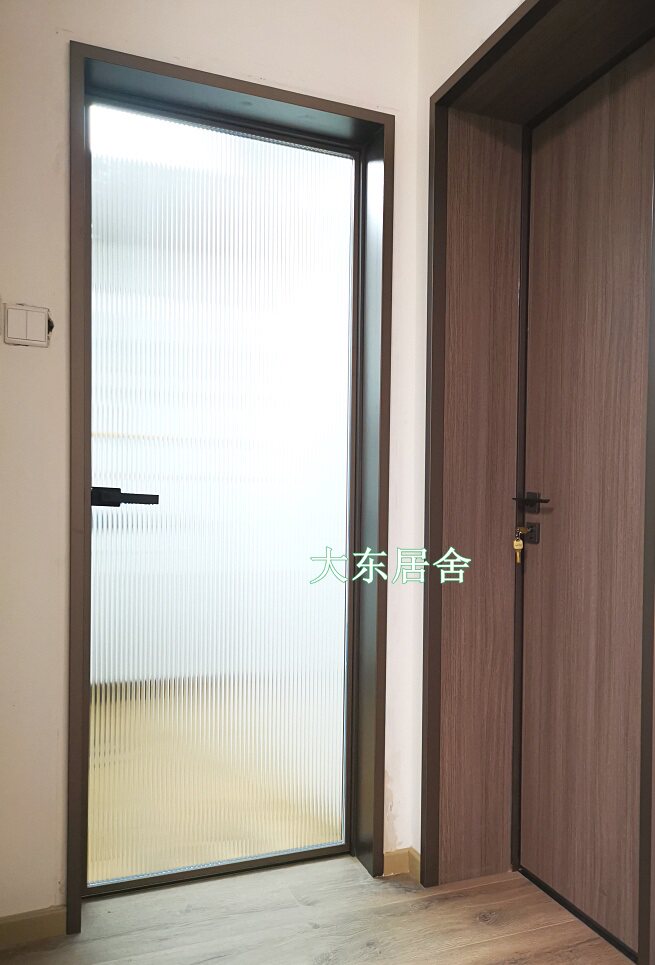 Clear minimal edge frame open door aluminum alloy titanium alloy kitchen and bath glass door coffee brown border