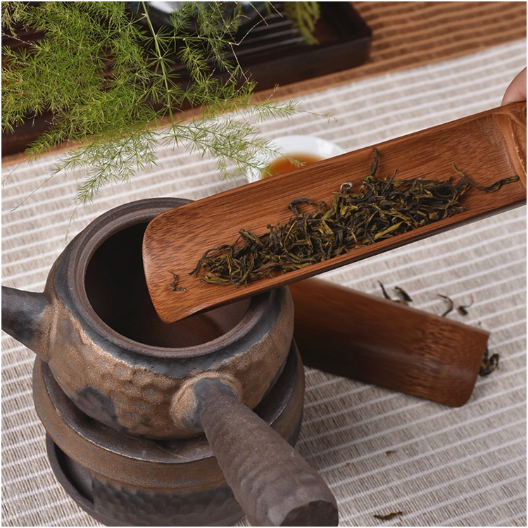 竹子茶則賞茶則茶荷茶道六君子配件竹茶則碳化鏡面竹節禪意|茶道
