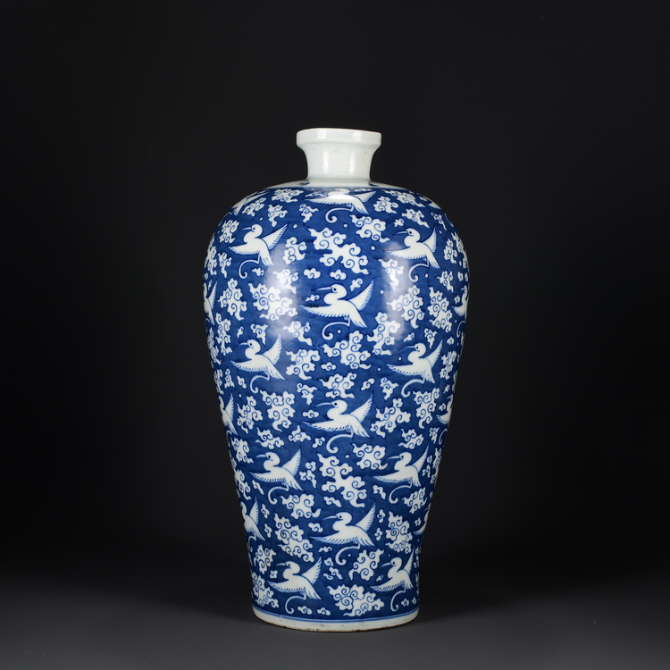 明嘉靖青花雲鶴紋梅瓶海外迴流古玩古董藝術品收藏