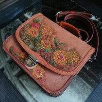 Handmade Tannins Womens Bags Tailor-made Bull Leather Carvings of flowers Rosewood Flowers New Womens Carry Bags Sloped Satchel