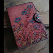 Handmade leather Ordered Bull Leather Sculpture Flower Painted Blue Balloon Flower Ladys A4 notebook envelope