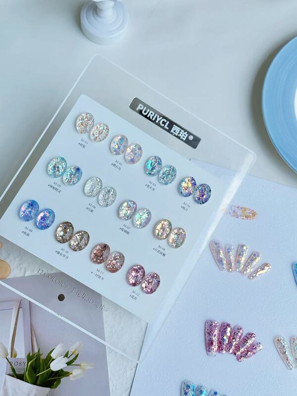 Xipei 12-Color 3D Glitter Gel Nail Polish Set 2026 New Model Dazzling Glitter Nail Polish for Nail Salons