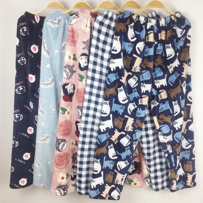 Winter flannel men's and women's pajama pants thickened warm coral fleece loose large size couple's home trousers