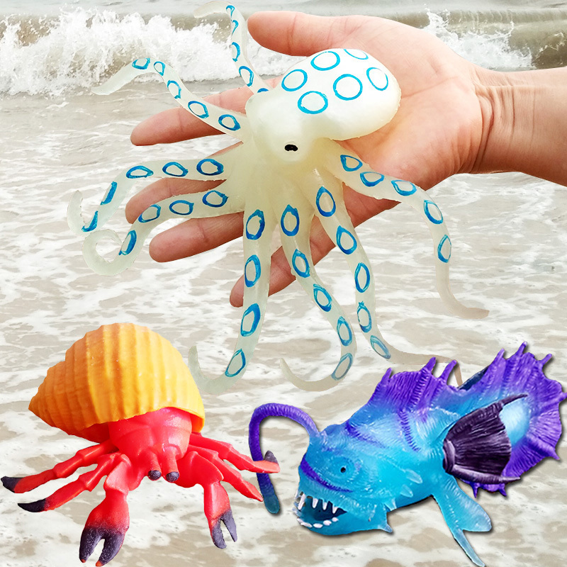 Simulated Soft Rubber Marine Animal Models: Octopus, Pufferfish, Shark, Angelfish, Children's Play Toys for Girls and Boys