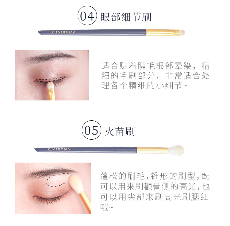 Mu Muyan Makeup Brush AMORTALS Mumu Bồ Đào Nha Phấn mắt Portable Eye Shadow Brush Set Bộ công cụ trang điểm 5 Piece Set - Các công cụ làm đẹp khác lông mày cánh cung