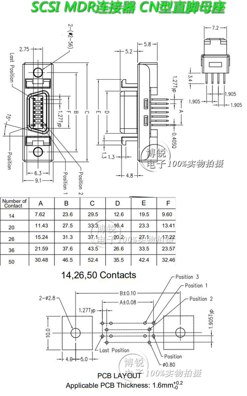 Đầu nối SCSI MDR 36P chất lượng cao loại CN tương thích với ổ cắm cái thẳng 3M 10236-6202PL