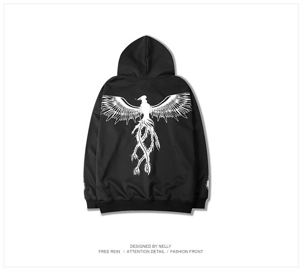 Net red country triều hip hop oversize phượng cánh hoodies nam và nữ lỏng lẻo màu đen và trắng khâu áo len trùm đầu áo cổ lọ nam