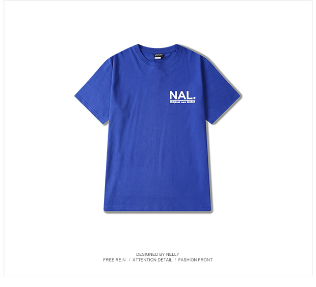 Guo Chao Original American Street Retro Loose Blue Letter In áo thun ngắn tay nam và nữ một nửa thương hiệu thủy triều áo thun trắng nam
