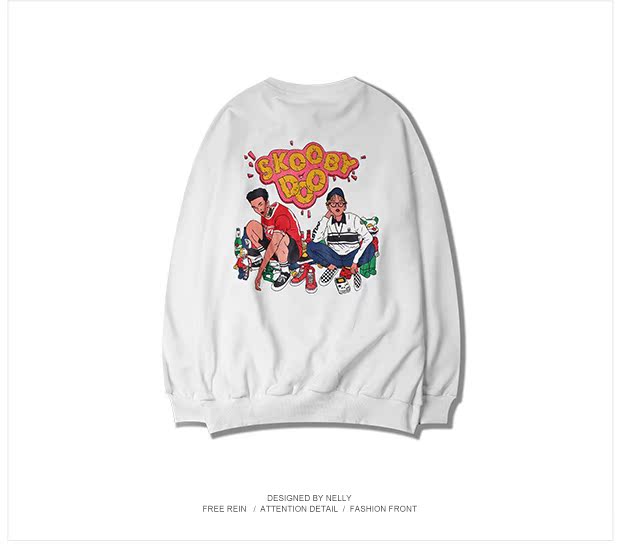 Áo len xuân hè 2018 nam và nữ retro đường phố cổ tròn áo thun rộng rãi hip hop vài chiếc áo len phiên bản Hàn Quốc của thủy triều hoodie trơn