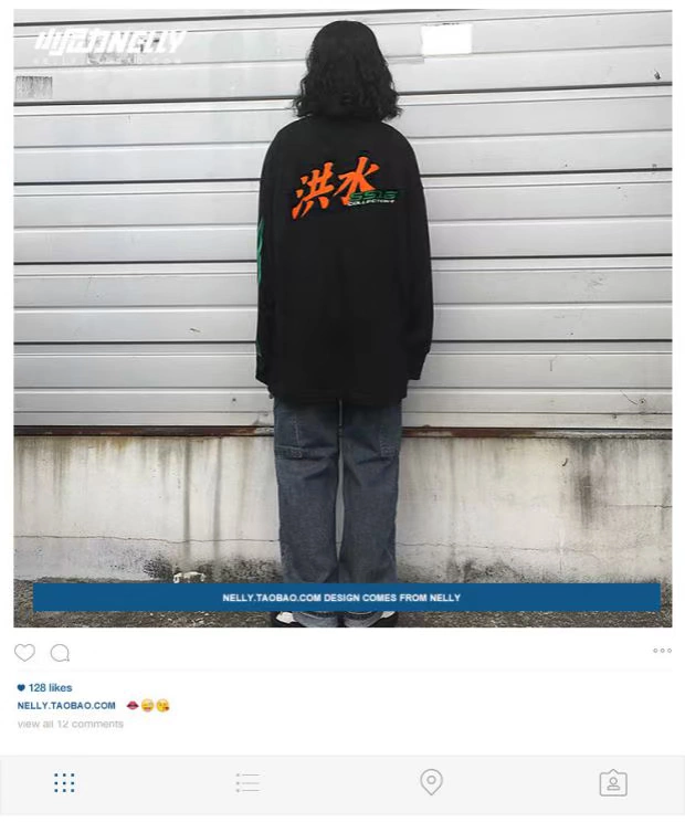 Áo thun dài tay mùa thu Nhật Bản xu hướng in áo sơ mi cổ rộng oversized quần áo nam nữ đôi lứa