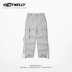 Hàn Quốc Hip Hop INS Thương hiệu thủy triều Nhật Bản lỏng lẻo chân chín điểm overalls hip hop lớn bỏ túi streamer có thể thu nhỏ nam quan lot nam Crop Jeans