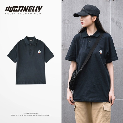 Модная японская весенняя футболка polo, тренд сезона, свободный крой, короткий рукав