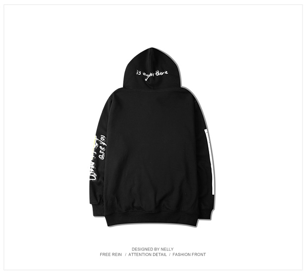 Áo len cho nam và nữ Áo trùm đầu thêu in hip hop màu rắn trẻ trung áo hoodie hip hop thủy triều mùa thu áo len đường phố cao áo hoodie rộng